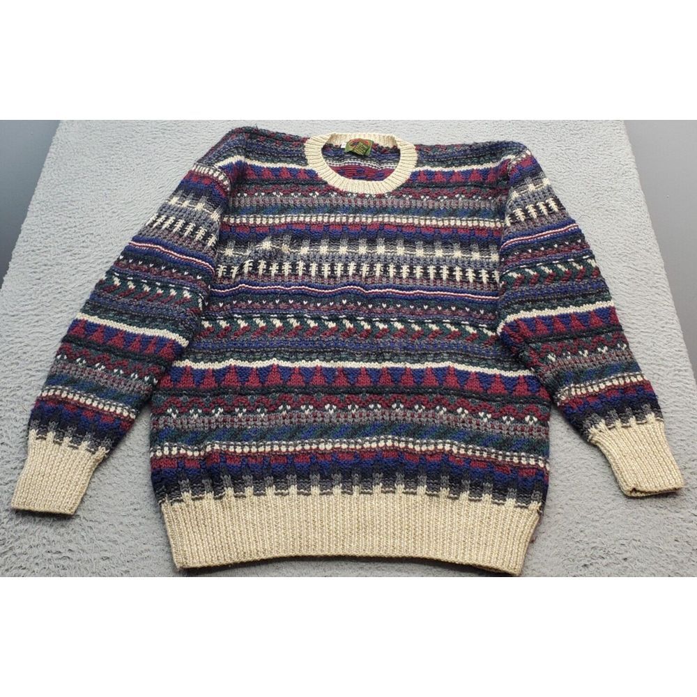 Vtg Boston Traders Sweater Men XL Multi Knit Pure Wool Limited Edition Crew Neck